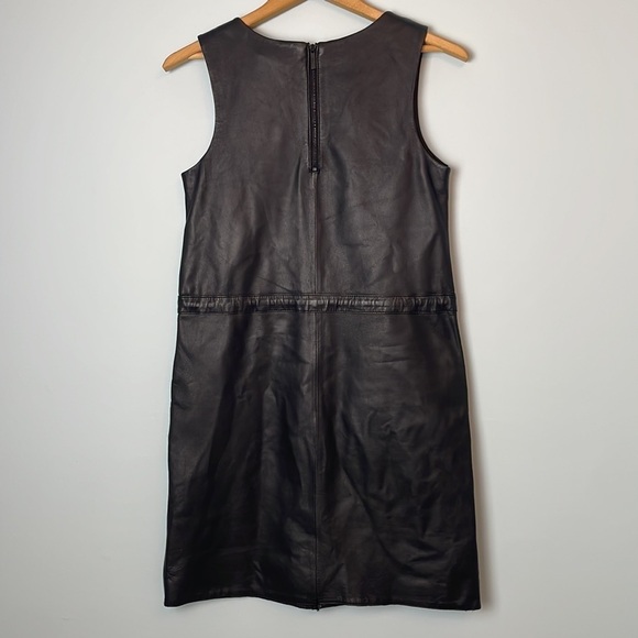 Nwot DKNY Leather Mini Dress Sleeveless V-Neck w/ Pockets + Cinch Waist Sz XXS - Picture 6 of 10